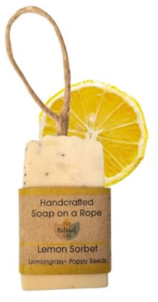Lemon Sorbet Soap On A Rope, Handcrafted Vegan Soap, Nourishing Bathing Cleansers for All Skin Types, Zero Waste Travel Soap with Cocoa Butter and Almond Oil, 100g - The Natural Spa