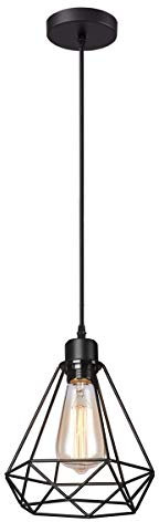 iDEGU Retro Industrial Pendant Light, Vintage Cage Design Ceiling Light Shade Metal E27 Vintage Hanging Lamp Shade Black Pendant Light Fitting, Ø 20cm - Single