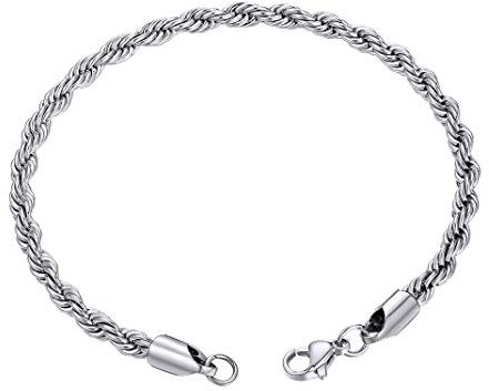 GOLDCHIC JEWELRY 3mm Rope Chain Bracelet, 316L Stainless Steel Boy Chain Link, 21CM