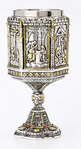 Veronese Design 19,5 cm Life Of Jesus Weinkelch mit Edelstahlbecher, galvanisierter Polyresin-Skulpturbecher