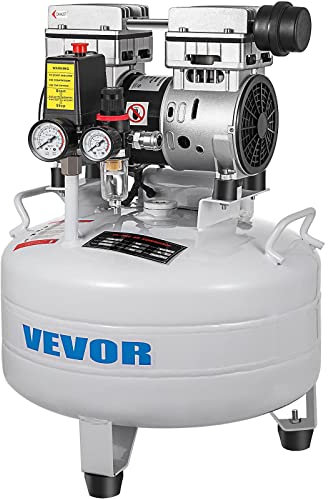 VEVOR Compresor de Aire 6,6 galones / 30 L Compresor Silencioso con Tanque 850 W 165 L/min Compresor de Aire Portátil para Reparación del Hogar, Inflado de Neumáticos, Limpieza de Suelos Radiantes
