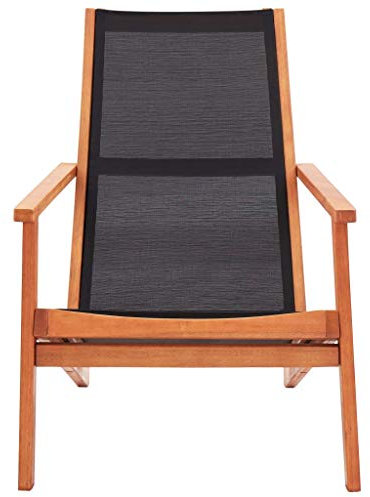 Tidyard Garten-Loungestuhl witterungsbeständig Gartensessel Holzstuhl Relaxstuhl Terrassenstuhl Schwarz Eukalyptus Massivholz und Textilene 64 x 92 x 83 cm