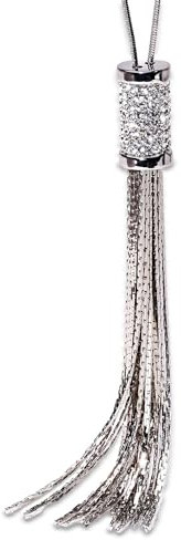 Accent aigu Modeschmuck Kette Lang Elegant 75 cm/Halskette Damen Silber Quasten/Ketten Anhänger Kristall/Y Kette Schmuck Damen/Kette Lang/Damenketten Edelstahl Modern Strass