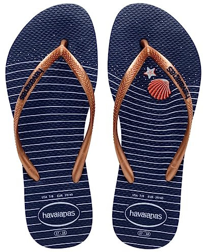 Havaianas Slim Nautical, Infradito Donna, Blu/Oro Rosa (Blu Navy/Oro Rosa), 33/34 EU
