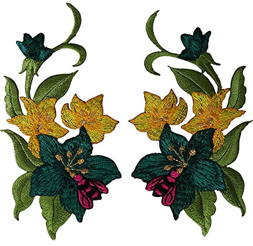 Pair of Flower Patches Iron Sew On Clothes Embroidered Patch Badge Bee Flowers