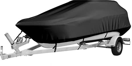 wasserdichte Motorboot Bootsabdeckung, 210D Heavy Duty Anhänger Yachtabdeckung Aus Oxford-Stoff Boot Abdeckplanen für V-Rumpf Tri-Hull Ruderboot,Schwarz,25to27FT