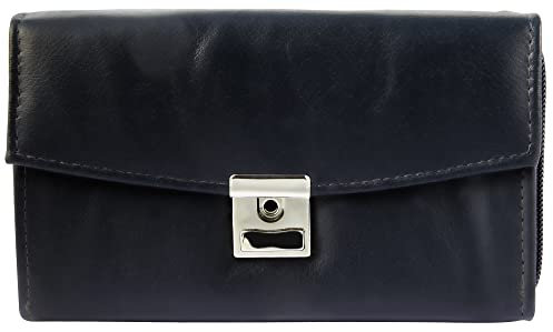 Akzent Kellnergeldbörse aus Rindsleder, Geldbeutel für Damen & Herren, Querformat 17,5 x 10,3 x 3,5 cm, Kellnerbörse mit 5 Scheinfächern & Kartenfächer, Portemonnaie für Gastronomie (Blau)