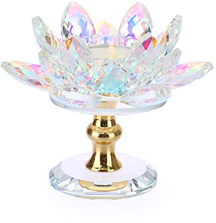 BTSKY AB Teelichthalter mit Metallsockel, bunt, Lotusblüte, Glaskerzenhalter in Regenbogenfarbe