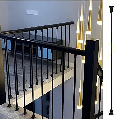 ZXLX Geländer Außen/Innen Treppengeländer Edelstahl Deckorators Spindelpfosten für Treppen, Eisen runde Schwarze Säule für Modern Villa Eingang Veranda Doppelplatte, komplettes Kit Face Mount