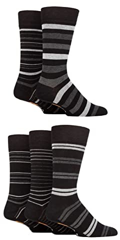 Farah Mens Argyle/Striped Bamboo Socks 5Pk Blk/Char/Grey Stripe 6-11