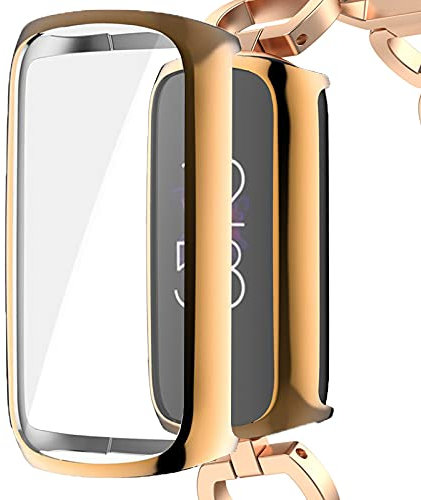 NINKI Kompatible mit Fitbit Luxe Gehäuse mit Displayschutzfolie Weiche TPU Schutzhülle Stoßstangenhülle für Fitbit Luxe/Fitbit Luxe Special Edition Smart Watch Protector Cover – Roségold