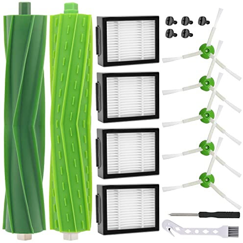 PIBONUS Kit di Accessori Ricambi per iRobot Roomba e/i/j Serie i7 i7+ i3 i3+ i4 i4+ i6 i6+ i8 i8+ j7 j7+ E5 E6 E7,1 Set di 5 spazzole in Gomma per la Pulizia dei Bordi, 4 Filtro