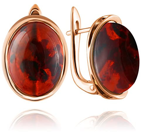Ohrringe Bernstein in Rose Gold vergoldetem Sterling Silber 925, Farbe - Cognac, Ohrringe Rose Gold Bernstein