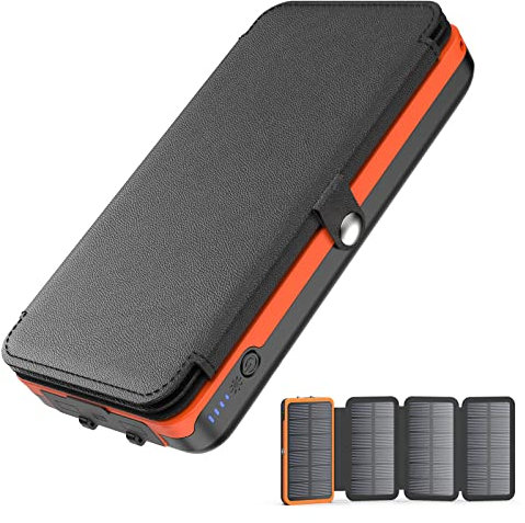 Batterie Externe Solaire Chargeur Solaire - BRENCIL 27000mAh Power Bank Solaire 22,5W Chargement Rapide Chargeur de Téléphone Portable avec 4 Panneaux Solaires USB pour Téléphones Tablettes Camping