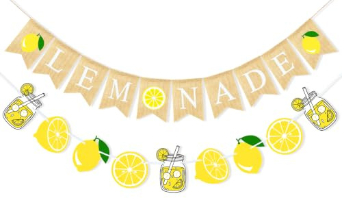 VILIFEVER Jute-Limonaden-Banner für Limonadenständer-Dekorationen, Zitronen-Girlande, Sommer-Zitronen-Party-Dekorationen, Limonade-Thema, Brautparty, Geburtstag, Partyzubehör, Zitronen-Dekor