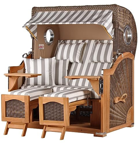 bene living Strandkorb-Set Ammersee 2,5-Sitzer Teak - PE grau - Modell 513 - Liftersystem