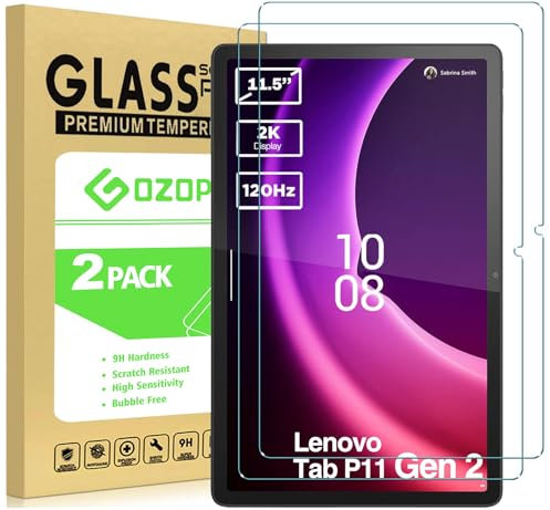 GOZOPO Protector Pantalla para Lenovo Tab P11 (2nd Gen) 11.5 Pulgada, Película de Vidrio Templado 9H, Antihuellas, Sin Burbujas [2 Piezas]