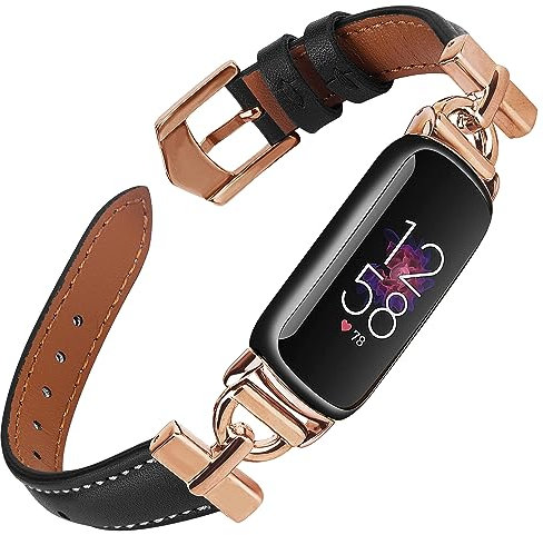 Einzigartige D-förmige Metallschnallenbänder, kompatibel mit Fitbit Luxe-Armbänder für Frauen, hochwertiges Lederband, kompatibel mit Fitbit Luxe/Fitbit Luxe Special Edition Fitness-Tracker