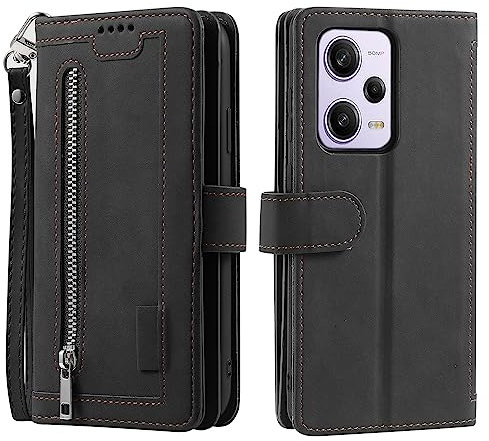 VEEMOS Handyhülle für Xiaomi Redmi Note 12 Pro 5G hülle Klappbar Handytasche Schutzhülle Klapphülle mit Kartenfach Handy Tasche Book Cover Flip Case Ständer - Schwarz