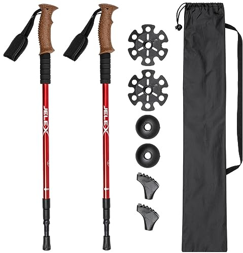 JELEX Nature Teleskop Walking Stöcke für Nordic Walking verstellbar, inkl. diverser Aufsätze für Outdoor Aktivitäten, ultraleichte Wanderstöcke mit Antishock-Technologie