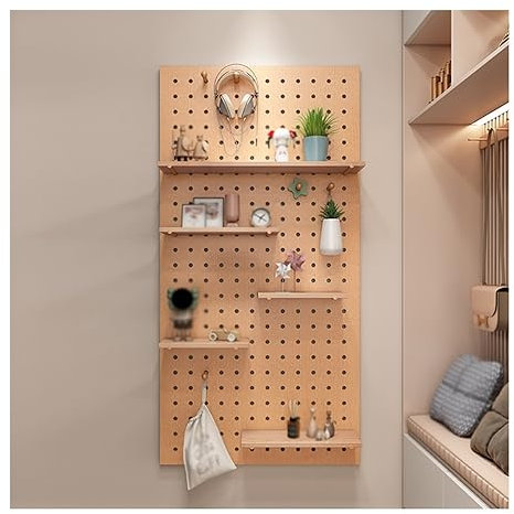 pujindu Panneau Perforé Organisateur Mural, Kit Organisateur De Panneau Perforé en Bois, Panneau Perforé D'affichage À Montage Mural pour Bureau À Domicile, Garage (Couleur : Wood-A, Taille : 60x120