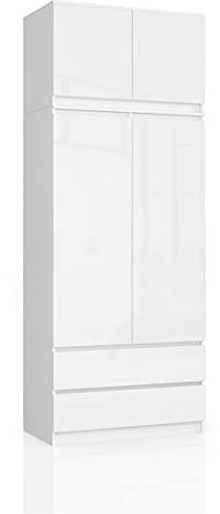 AKORD | Kleiderschrank mit Auszug | Geräumiger Innenraum | Platzsparende Aufbewahrung | Einlegeböden, Kleiderstange und Schubladen | Hochwertige Qualität | 234 cm Hoch | Einfache Montage