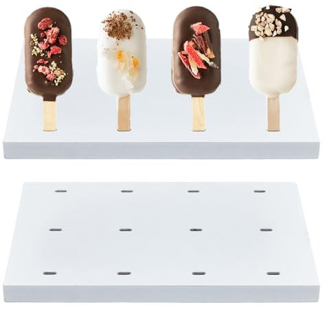 SUPERFINDINGS 2Pcs 12 Hole Wood Cakesicle Stand Display Rectangle Cake Pop Display Holder White Cakesicle Sticks Holder for Birthday Wedding Party, Hole: 10x4mm