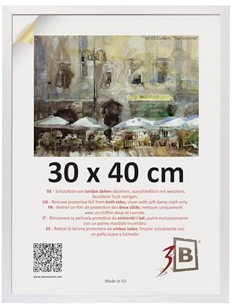 3-B Bilderrahmen MEGA - Weiß - 30x40 cm - Holzrahmen, Fotorahmen, Dokumentenrahmen mit Acrylglas