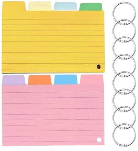 Aililong Karteikarten 400 Stück - Lernkarten, Moderationskarten, Vokabelkarten, bunt, mit Ring, für Büro Schule Zuhause - 8 Farben, 12,7x8,9cm, liniert.