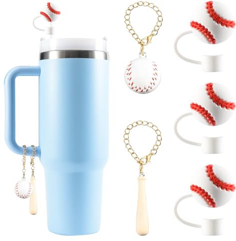 U. EHome 3PCS Straw Cover for Stanley Cup 30&40 Oz 10mm Silicone Straw Topper Protector Lid with 2PCS 3D Personalized Baseball Charm Accessories