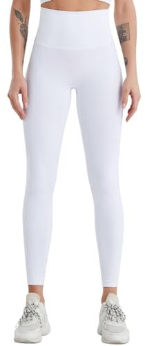 Saymany Workout Damen Leggings, Glitzer Strumpfhosen Damen Pyjamahose Damen Shape Leggings Damen Sport Leggings, Glitzer Hose Jogginghose Teenager Mädchen Sport Leggings Damen Mit Tasche(1-White,M)