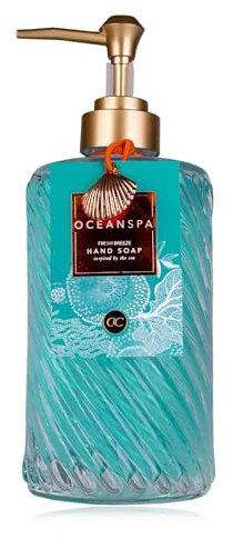 Accentra Seifenspender OCEAN SPA mit Handseife - Flüssigseife in dekorativem Pumpspender aus Glas, 420ml, Duft: Fresh Breeze - nachfüllbar