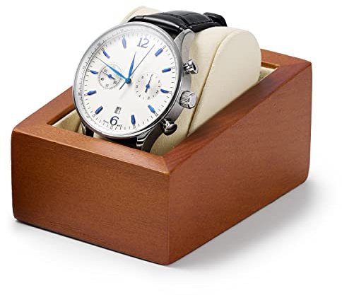 Papten Retro-Stil Uhrenbox aus Holz, Uhren Aufbewahrungsbox Uhrenhalter Uhrenkasten mit Uhrenkissen Massivholz Uhrenbox (Beige)