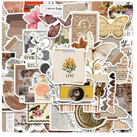120 Stück Vintage-Aufkleber Wasserfeste Aufkleber Sticker Set Wasserfeste Vinyl-Aufkleber für Scrapbooking Wasserflaschen Laptops Handyhüllen Teenager-Mädchen Erwachsene Vintage-Geschenke