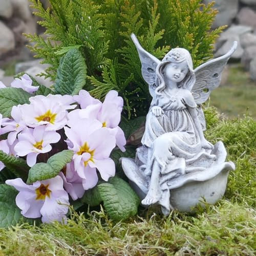 Elfenfigur auf Rosenblüte - Magische Fee, 13cm - Zeitlose Deko für Drinnen und Draußen - Polyresin, Wetterfest - Gartendeko
