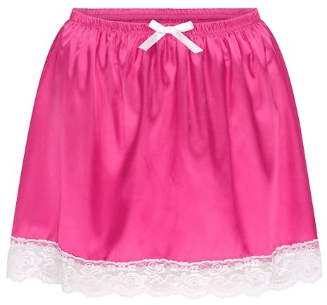 Satini Froufrou Dentelle efféminé A Volants Soyeuse Satin Slip Complet Jupon Jupe Dolly (Rose Vif, S)
