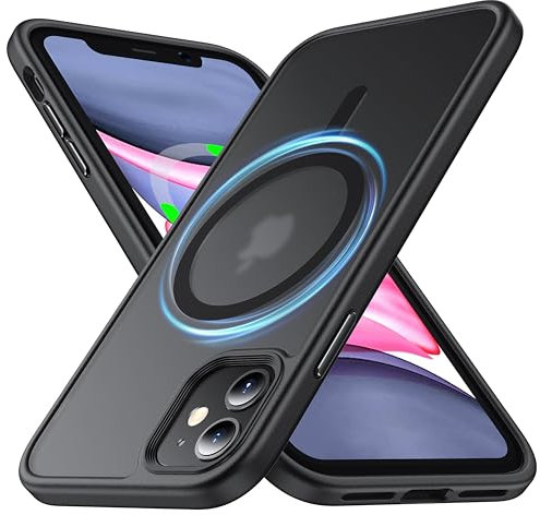 FNDMIL NO.1 Magnetisch für iPhone 11 Hülle mit MagSafe[Silikon Bumper mit Rutschfester Textur][Durchscheinend Matt][Anti-Fingerabdruck] Militär Stoßfest Handyhülle für iPhone 11 Case Dünn,Schwarz