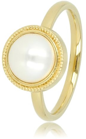 My Bendel Goldohrstecker mit weißer Perle- Stylischer Ring für Damen mit Perlen - Bleibt schön und Verfärbt Nicht - Stapeln Ringe - mit Luxuriösen Geschenkverpackung