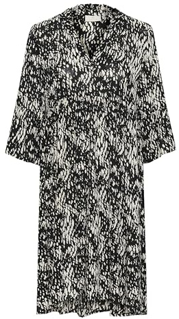 KAFFE Kleid KAhera Damen Kleid 3/4 Arm Knielang Print Elegant Freizeitkleid 38, Black/White Graphic Snake