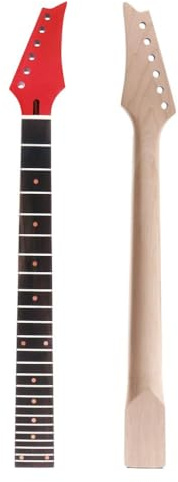 Ogdni - Manico per chitarra elettrica in stile Ib, 24 tasti, tastiera in palissandro tostato da 9,5 pollici, parte di ricambio per chitarra elettrica con paletta a mezza testa (GS15D-RED)