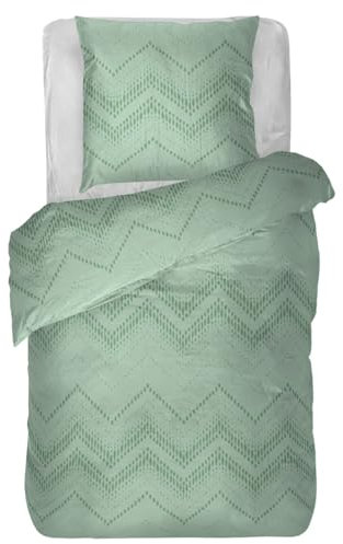 Bettwäsche 2-TLG (Zickzack Mint) - Öko-Tex - Bettbezug 135x200cm + Kissenbezug 80x80cm Bettdecken Set mit Reißverschluss, 100% Baumwolle