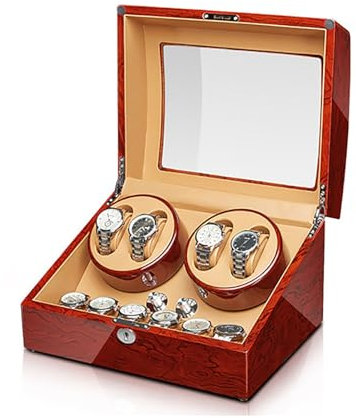 PAHION Automatischer Uhrenbeweger for Damen- Und Herrenuhren Luxuriöser Holzuhren-Aufbewahrungskoffer Mit Leisem Motor Kohlefaser-Uhrenaufbewahrungsvitrine(4+6)