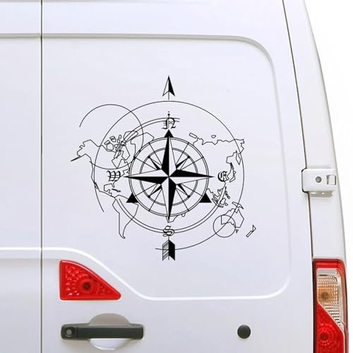 LYABYT Auto Kompass Weltkarte Wandaufkleber Camping Anhänger Aufkleber Auto Tuning Zubehör, für Wohnwagen Wohnmobil Wohnmobil Vanlife RV