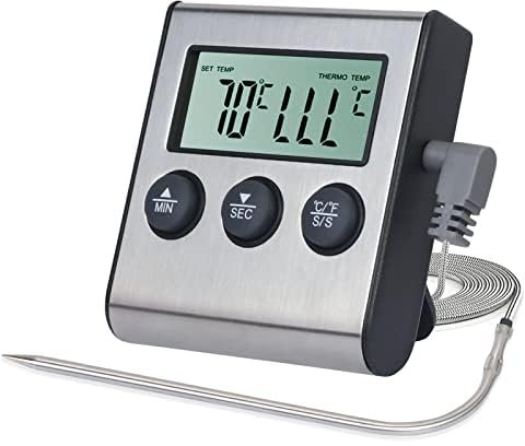 SIGANDG ThermomèTre NuméRique LED Avec Sonde,ThermomèTre De NuméRique,ThermomèTre Alimentaire Avec Fonction Minuterie,ThermomèTre De Cuisson Et De Grillade Pour Barbecue,Four, 【Batterie Non Incluse】