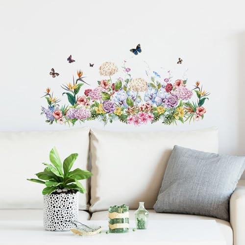 astylishome Schrank Aufkleber Wandtattoo Garten Blumen Wandaufkleber Blume Schmetterling Wandsticker Wanddeko für Wohnzimmer Schlafzimmer Fenster 0312