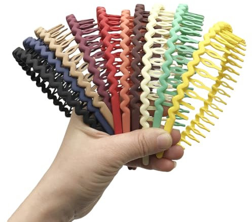FSSTUD Lot de 7 bandeaux à cheveux en plastique avec dents ondulées colorées en zigzag - Serre-tête élastique antidérapant - Accessoires de coiffure pour femmes et filles