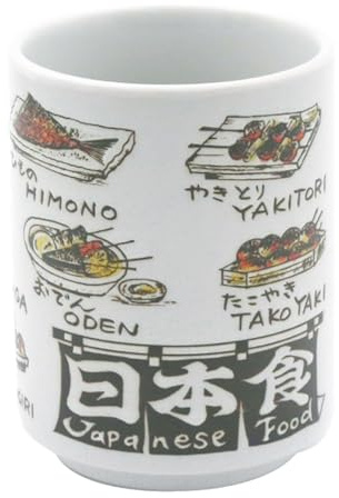 Starry Mart Japanese Style Ceramic Tea Cup Printed Cute Design Microwavable Safe High Temperature Resistance W7.2cm | H10.2cm (1 Cup, Sushi)