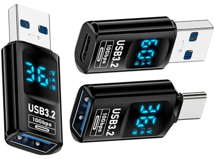 xiwai Lot de 3 adaptateurs de type C avec affichage numérique LED intelligent 10 Gbit/s USB-C vers USB 3.2 Type-A PD 36 W Charge rapide Affichage testeur détecteur