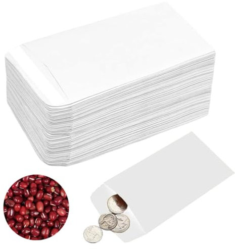 WeddHuis 100 selbstklebende Papierhüllen, Miniumschläge, leer, für Samen, Saatbeutel (6 x 10 cm) (weiß)