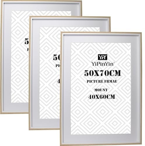 Wooden&White Two Tone 50x70cm Picture Frames Set of 3 with Acid Free Mounts for 40x60cm, 70x50cm boxed poster frames 3pack,40x60cm wooden Effect Poster Frame